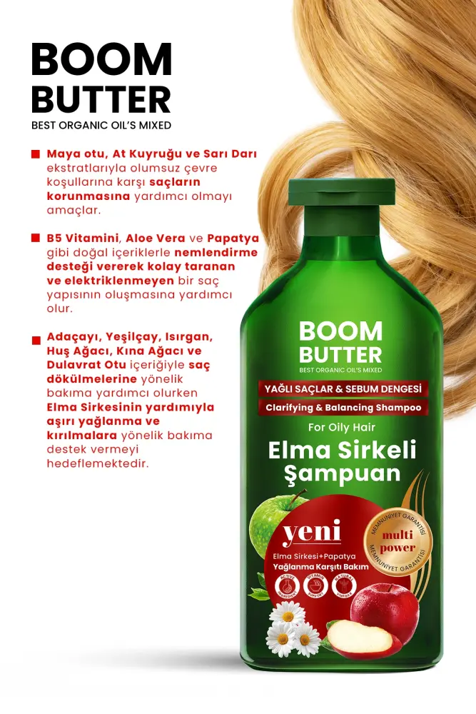 BOOM BUTTER Yağlanma Karşıtı Elma Sirkeli Şampuan 400 ML - 4