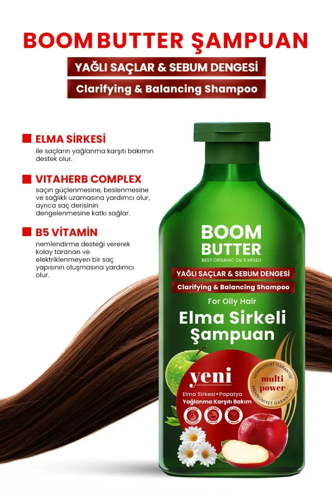 BOOM BUTTER Yağlanma Karşıtı Elma Sirkeli Şampuan 400 ML - 6