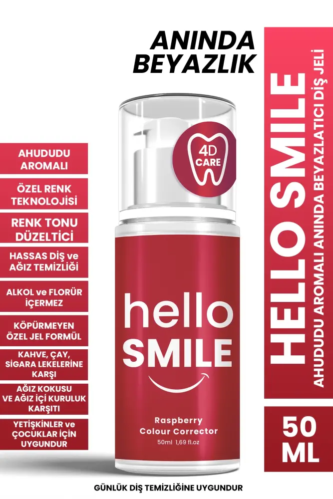 HELLO SMILE Ahududu Aromalı Anında Beyazlatıcı Diş Jeli 