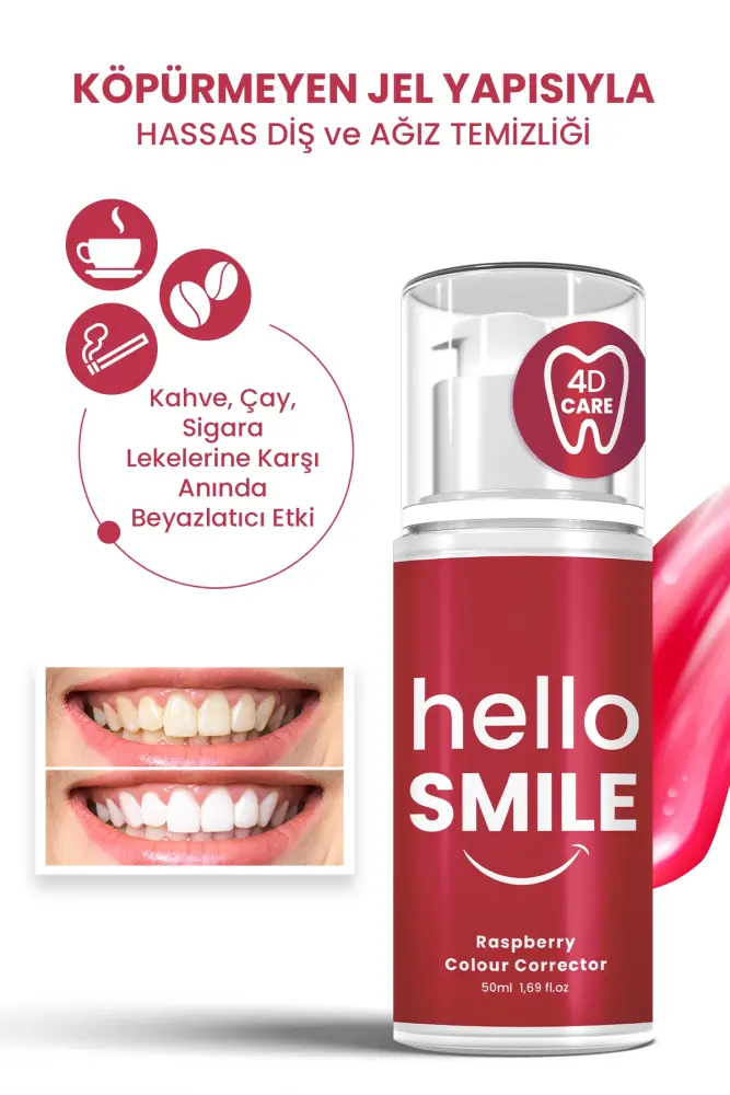 HELLO SMILE Ahududu Aromalı Anında Beyazlatıcı Diş Jeli - 4