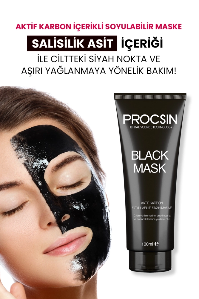 PROCSIN Siyah Nokta Giderici Aktif Kömürlü Siyah Maske 100 ML - 2