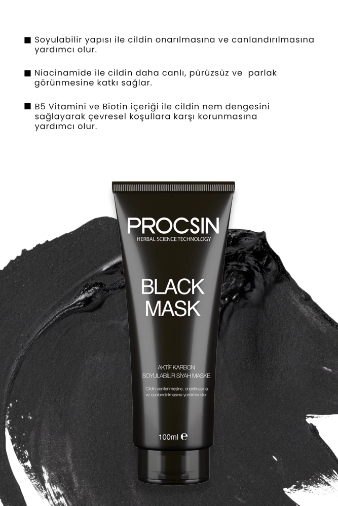 PROCSIN Siyah Nokta Giderici Aktif Kömürlü Siyah Maske 100 ML - 3