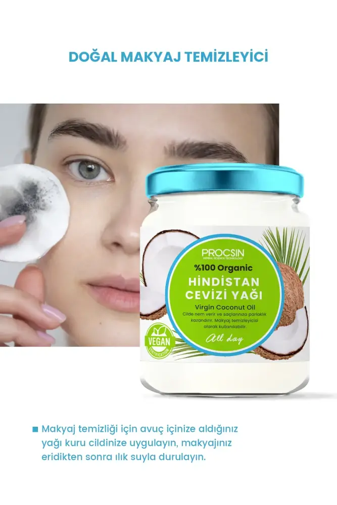 PROCSIN Doğal Nemlendirme %100 Doğal Hindistan Cevizi Yağı (Yüz, Vücut, Saç) 190 ML - 2