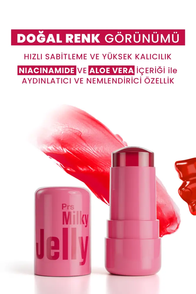 PROCSIN Milky Jelly Doğal Görünüm Dudak ve Yanak Renklendirici Allık Kırmızı (Red) 5 GR - 3