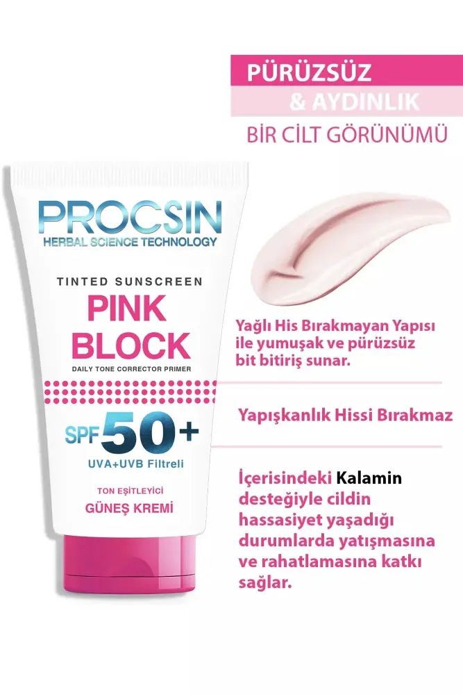 PROCSIN Pink Block Aydınlatıcı ve Ton Eşitleyici SPF50+ Güneş Kremi 50 ML - 3
